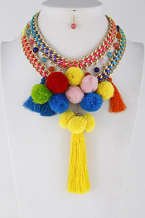 Bright Pom And Tassel Trendy Necklace 7EAB8
